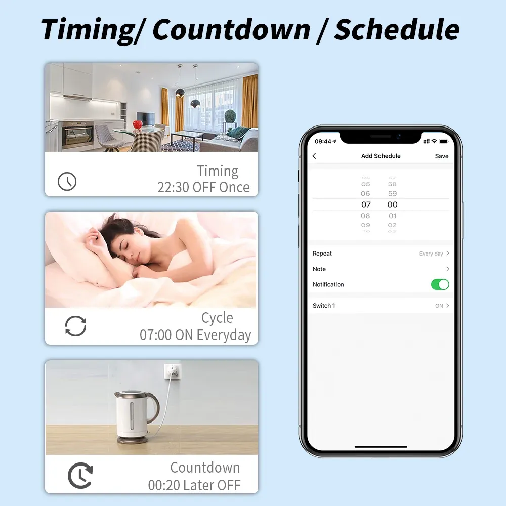Minuterie et compte à rebours de la prise intelligente