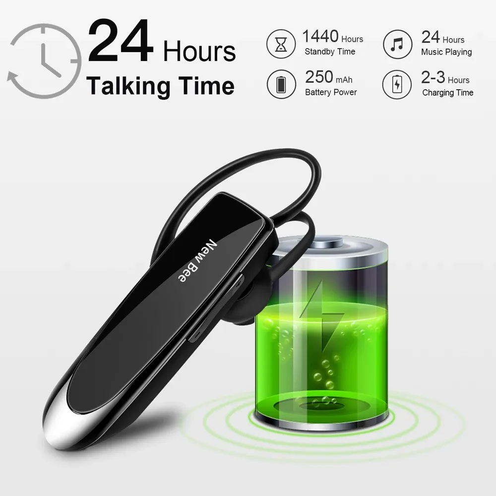 Casque Bluetooth sans fil Nouveau Bee V5.0 avec micro, écouteurs Mini mains libres, autonomie 24 heures, idéal pour la conduite et les déplacements professionnels 2