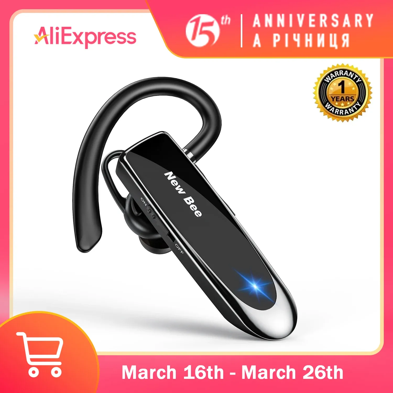 Casque Bluetooth sans fil Nouveau Bee V5.0 avec micro, écouteurs Mini mains libres, autonomie 24 heures, idéal pour la conduite et les déplacements professionnels - Image 1