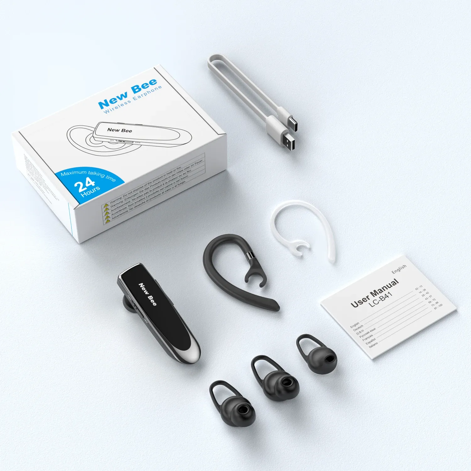 Casque Bluetooth sans fil Nouveau Bee V5.0 avec micro, écouteurs Mini mains libres, autonomie 24 heures, idéal pour la conduite et les déplacements professionnels 6