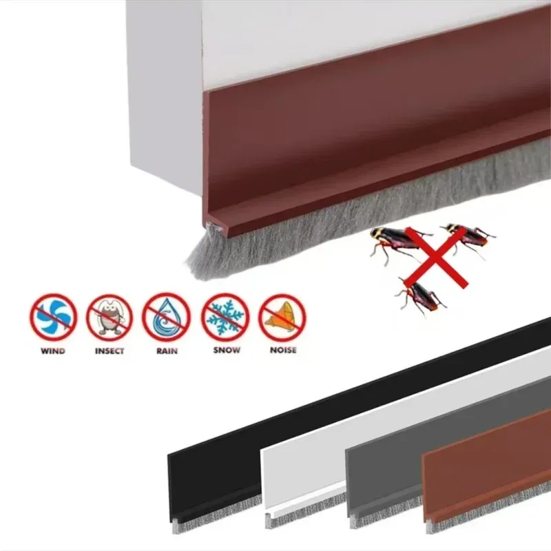 Joint de porte de 1 m avec brosse anti-courant d'air, en caoutchouc, anti-bruit, anti-insectes et anti-poussière