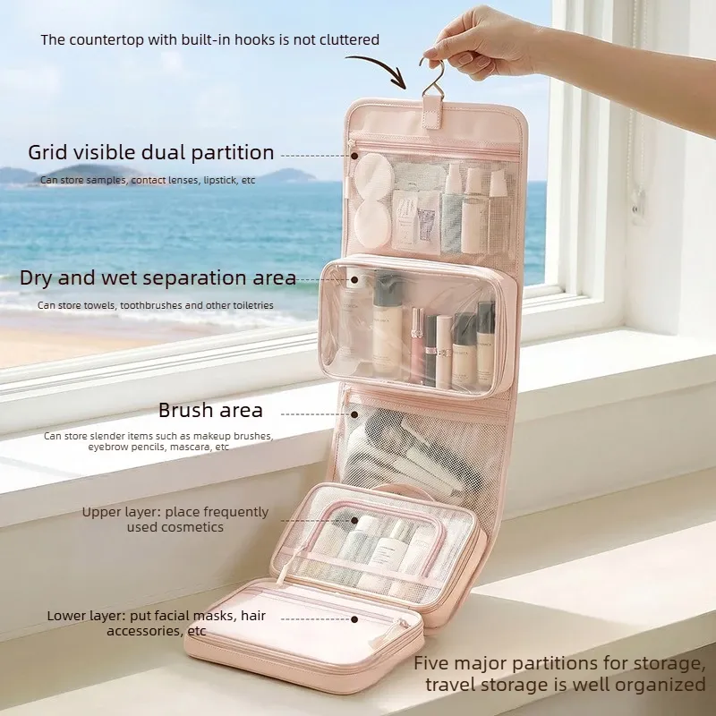 Trousse de toilette de voyage suspendable, grande capacité, organisateur minimaliste