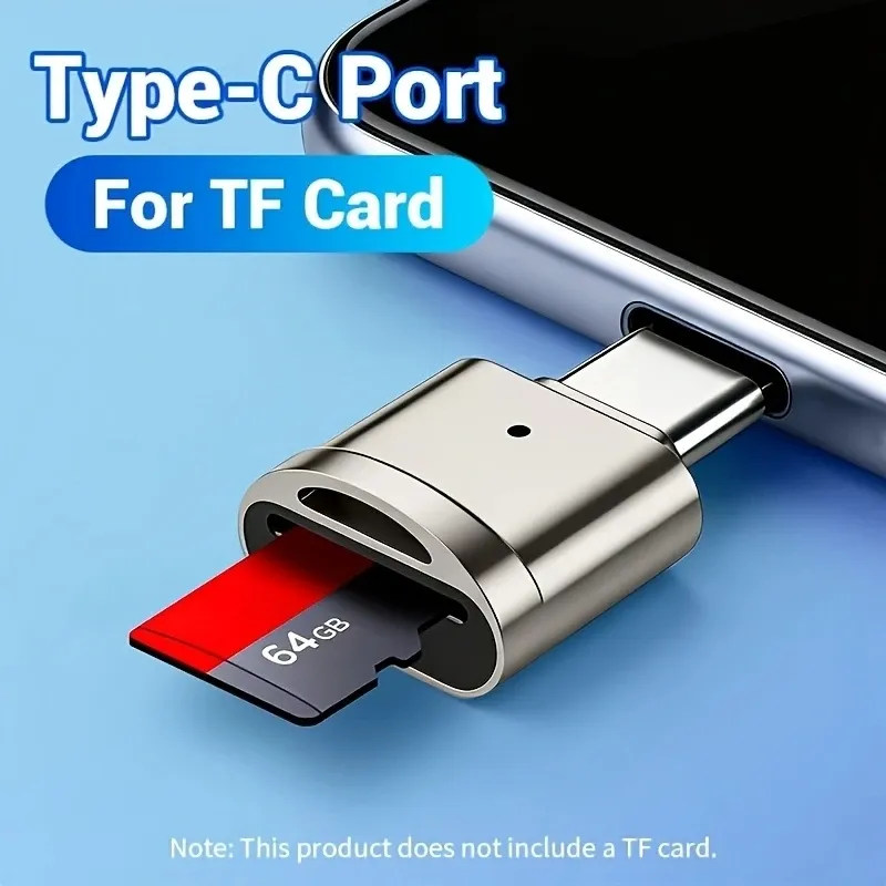 Lecteur de cartes TF USB-C, adaptateur USB-C vers USB-A, adaptateur OTG portable pour téléphone Android, appareil photo et ordinateur portable, lecteur de cartes Type-C en métal