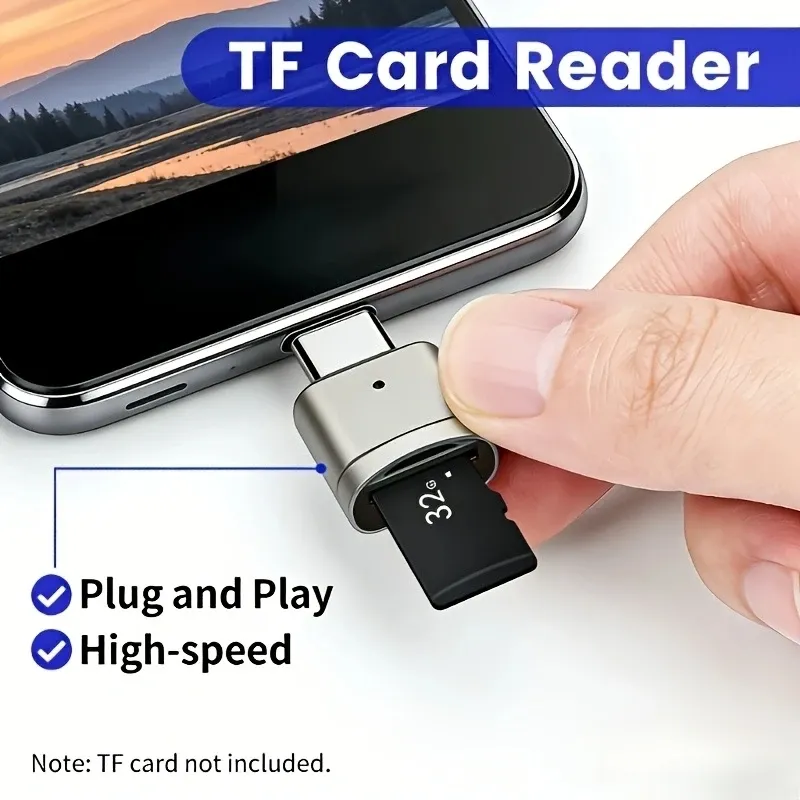 Lecteur de cartes TF USB-C, adaptateur USB-C vers USB-A, adaptateur OTG portable pour téléphone Android, appareil photo et ordinateur portable, lecteur de cartes Type-C en métal 3