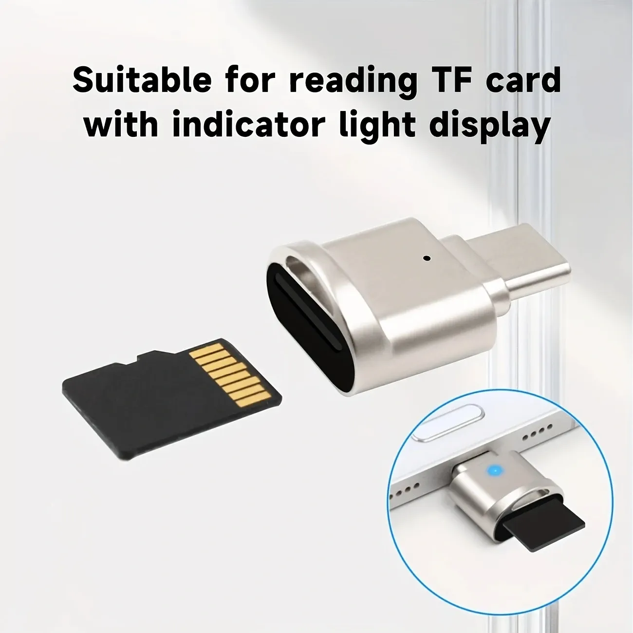 Lecteur de cartes TF USB-C, adaptateur USB-C vers USB-A, adaptateur OTG portable pour téléphone Android, appareil photo et ordinateur portable, lecteur de cartes Type-C en métal 6
