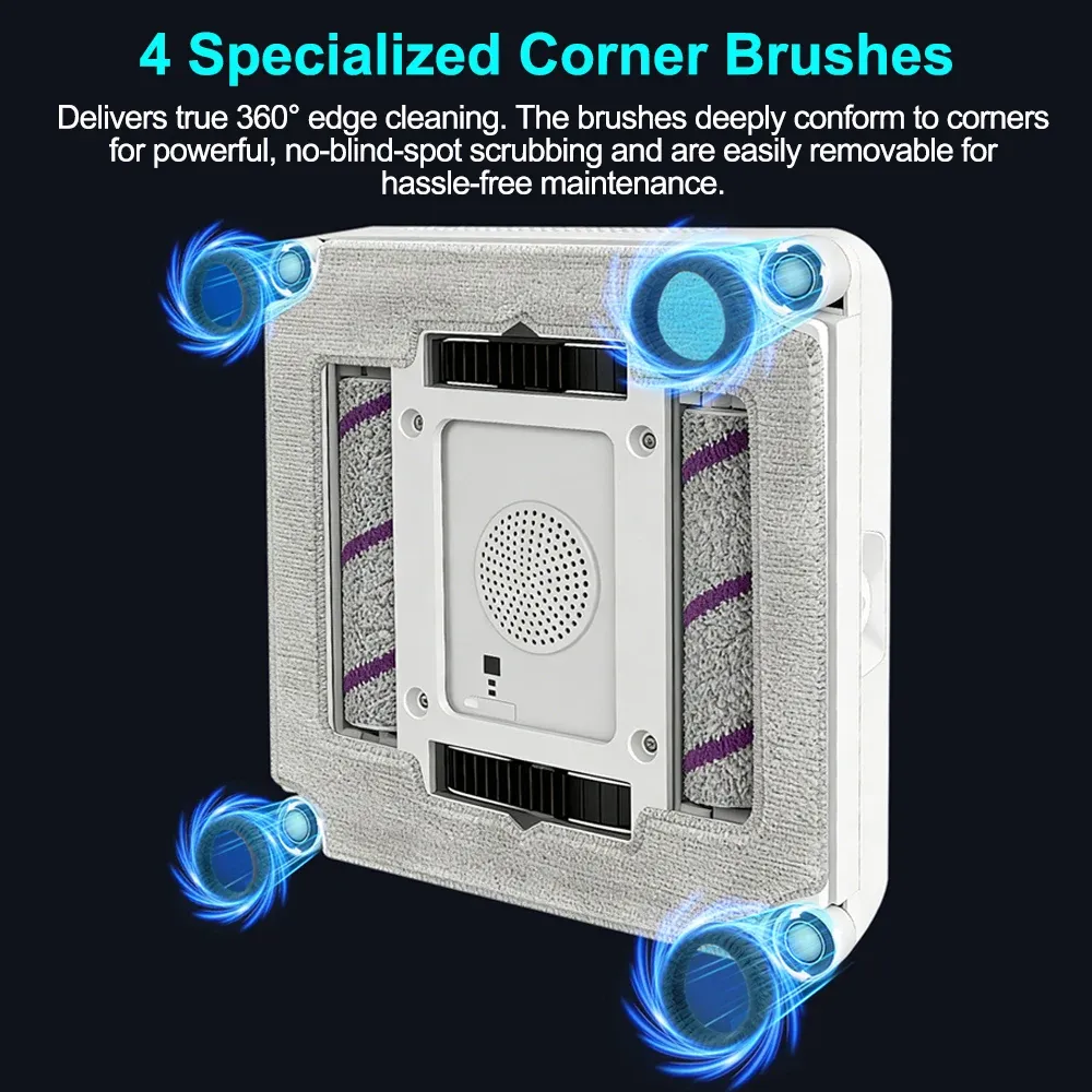 Robot nettoyeur de vitres ABIR WD10 : double brosse à rouleaux, 4 brosses d'angle, pulvérisation d'eau 6 voies, aspiration 10 000 Pa, lavage et essuyage combinés 3