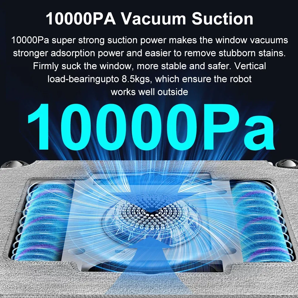 Robot nettoyeur de vitres ABIR WD10 : double brosse à rouleaux, 4 brosses d'angle, pulvérisation d'eau 6 voies, aspiration 10 000 Pa, lavage et essuyage combinés 5