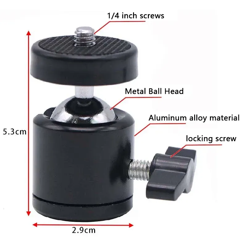 Mini rotule à bille 1/4" universelle pour trépied et caméras 6