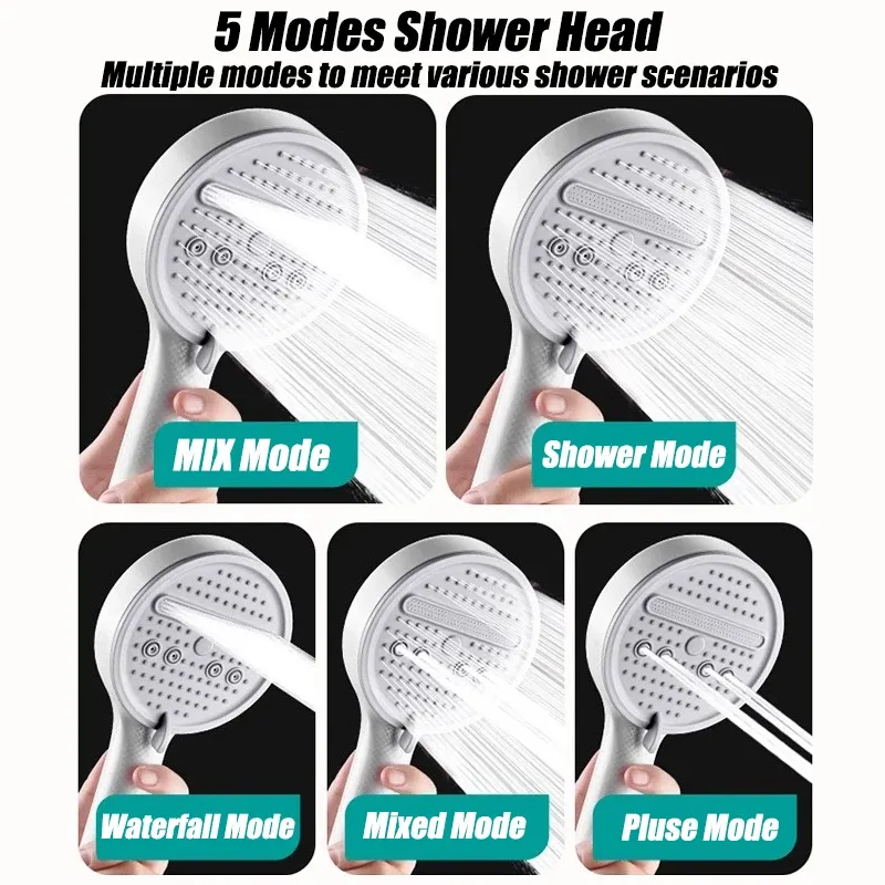 Pommeau de douche haute pression, pommeau portatif à 5 modes, réglable, économe en eau, accessoires de salle de bain suspendus 2