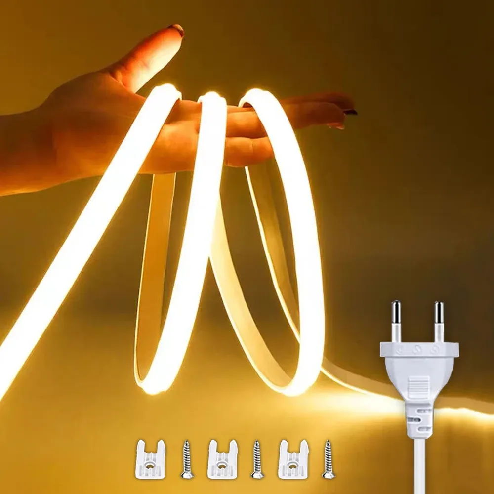 Ruban LED COB étanche 220 V avec interrupteur marche/arrêt, éclairage flexible pour chambre, cuisine et jardin 7