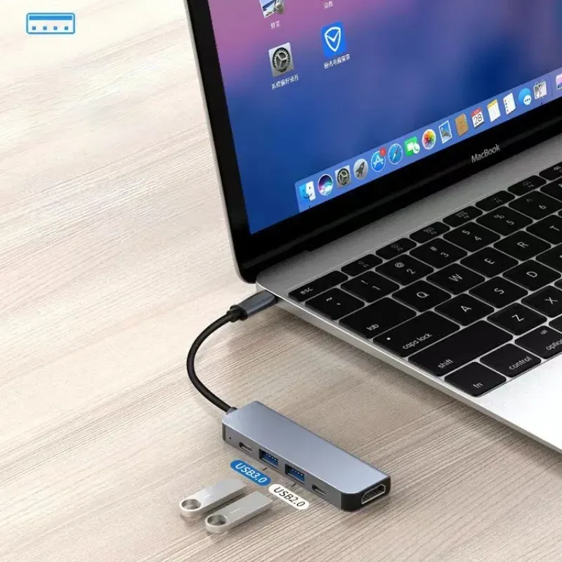 Hub USB-C vers HDMI 4K, station d'accueil avec charge USB-C PD et ports USB 3.0 et 2.0 pour MacBook, iPad, Samsung Galaxy S10 DeX, TV, souris, clavier et clé USB 5