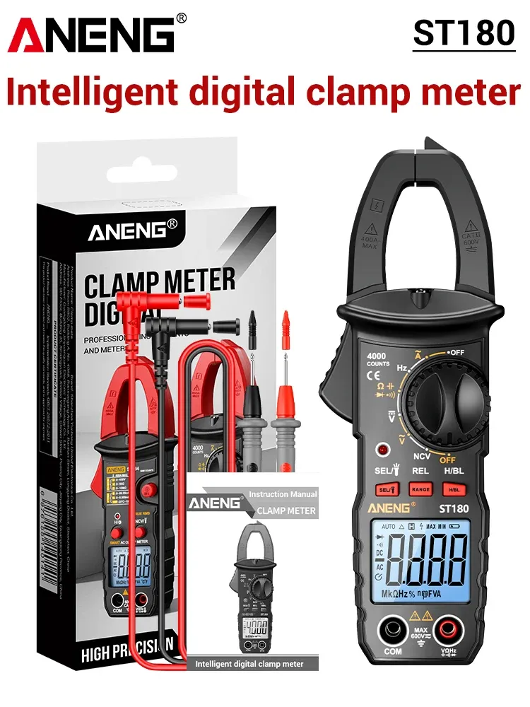 Pince ampèremétrique numérique ANENG ST180 AC, 4000 points, multimètre avec testeur de tension, ampèremètre, mesure de fréquence (Hz), capacité, détection sans contact (NCV) et résistance (Ohm), outil automobile 8