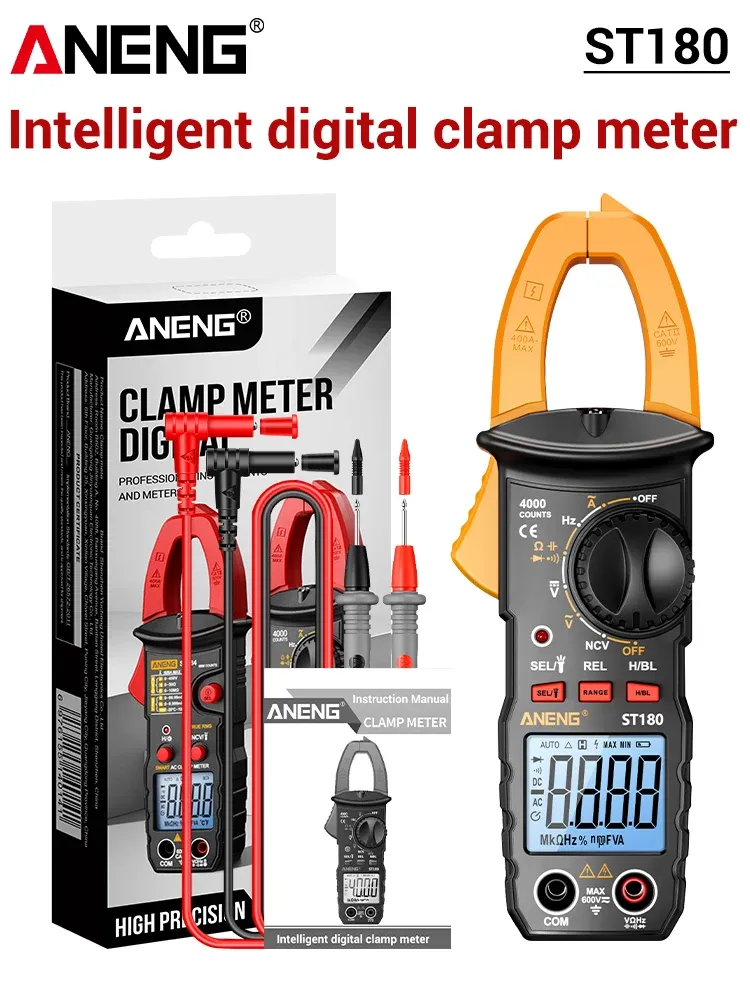 Pince ampèremétrique numérique ANENG ST180 AC, 4000 points, multimètre avec testeur de tension, ampèremètre, mesure de fréquence (Hz), capacité, détection sans contact (NCV) et résistance (Ohm), outil automobile 9