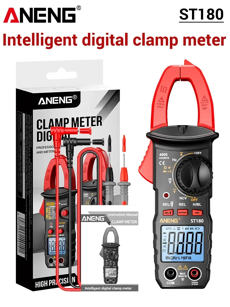 Pince ampèremétrique numérique ANENG ST180 AC, 4000 points, multimètre avec testeur de tension, ampèremètre, mesure de fréquence (Hz), capacité, détection sans contact (NCV) et résistance (Ohm), outil automobile 7