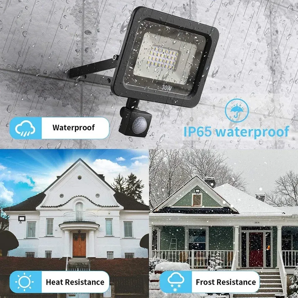 Projecteur LED extérieur à détecteur de mouvement IP66 étanche, 10 W à 100 W, éclairage de sécurité économe en énergie 4