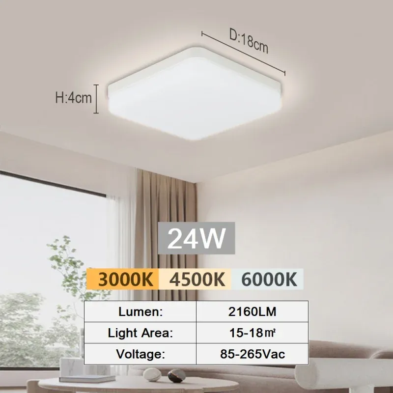 Plafonnier LED moderne 18-48 W à encastrer, 3000K-6000K, lumière du jour 12