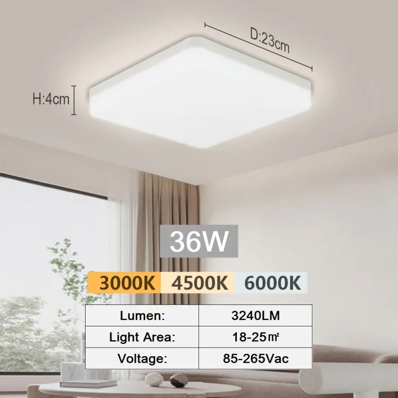 Plafonnier LED moderne 18-48 W à encastrer, 3000K-6000K, lumière du jour 10