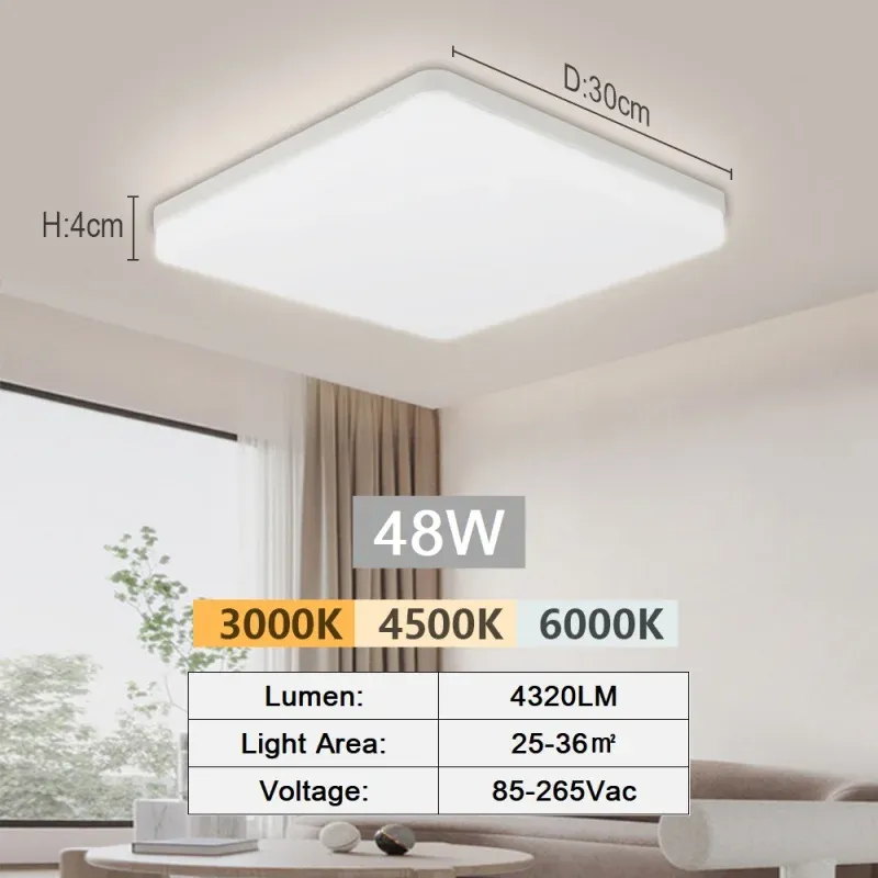 Plafonnier LED moderne 18-48 W à encastrer, 3000K-6000K, lumière du jour 11