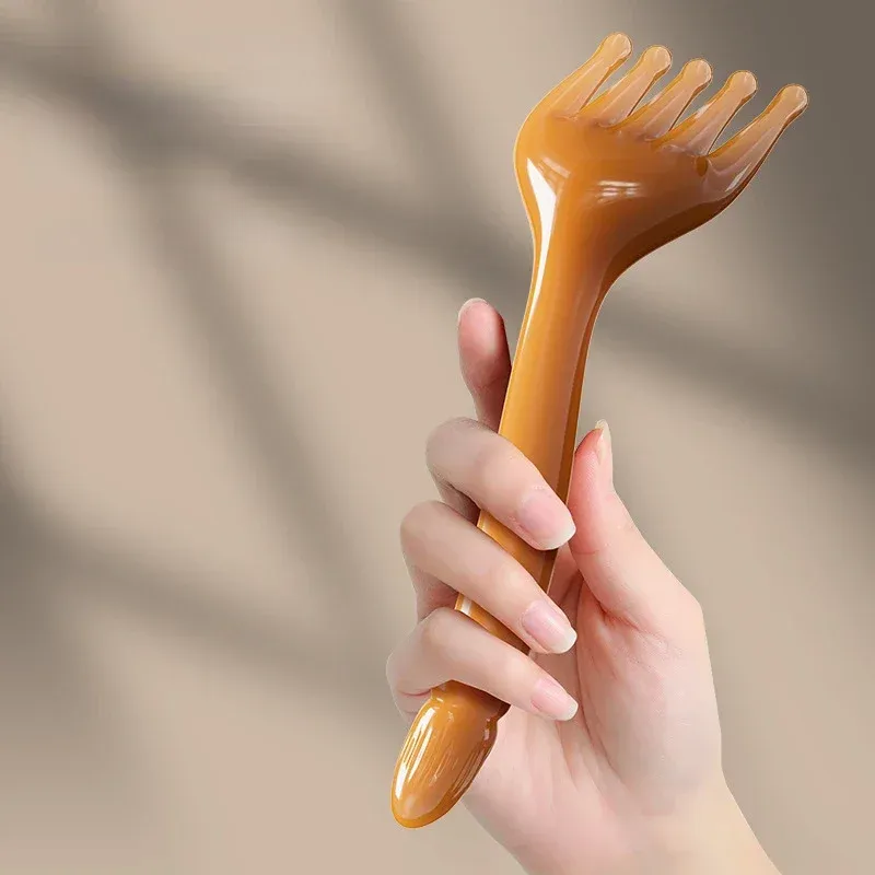 Masseur de tête en résine Gua Sha pour le cuir chevelu, le corps, le cou et les jambes, bâton de grattage à cinq griffes 4