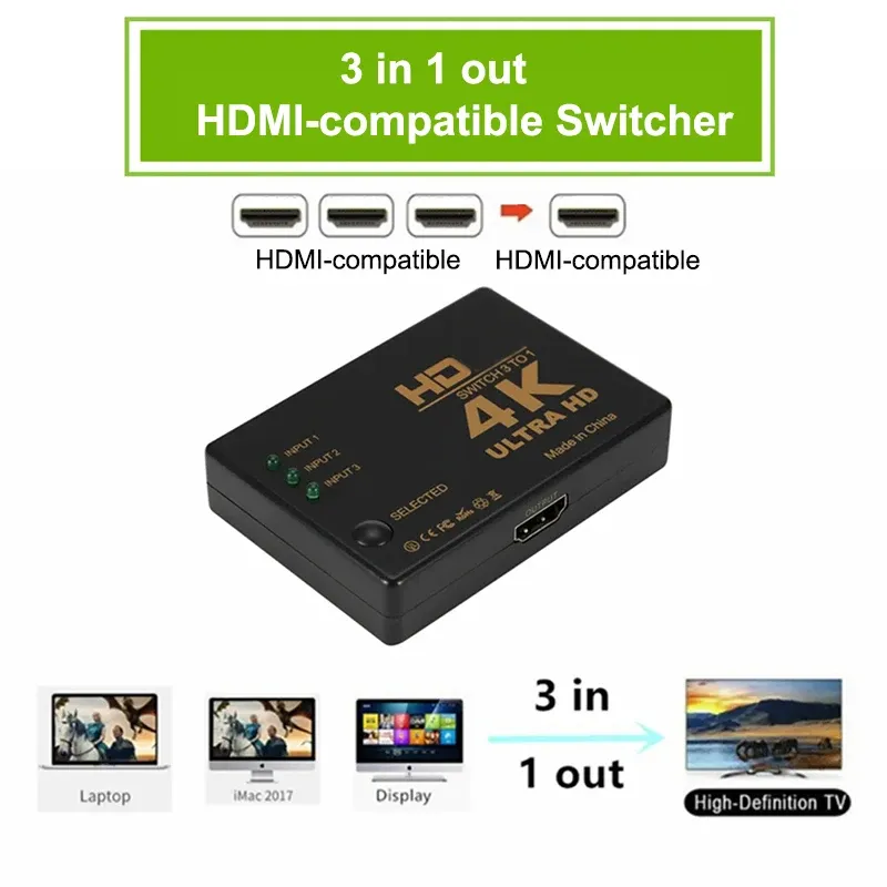 Commutateur HDMI 3 en 1 4K Full HD 1080P pour TV, PC et boîtier HDTV, hub séparateur 1x3 3