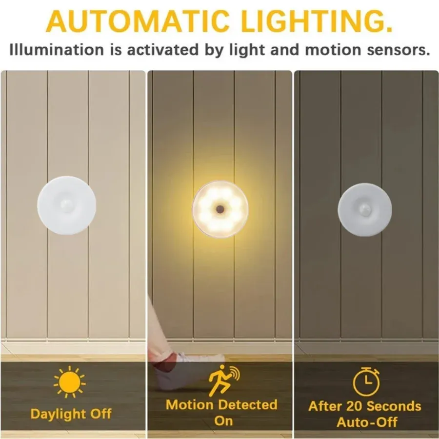 Veilleuse LED rechargeable USB avec capteur de mouvement pour chambre, escalier, couloir et garde-robe 3