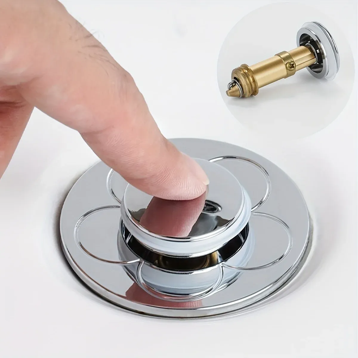 Bouchon de lavabo pop-up en acier inoxydable avec panier anti-colmatage et filtre de vidange à poussoir facile