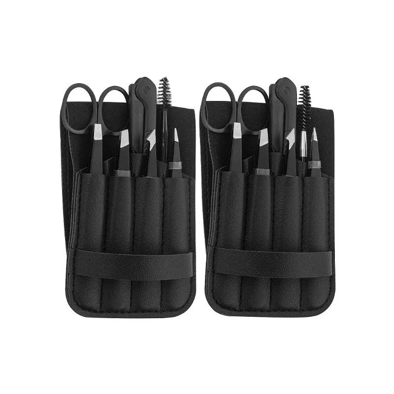 Kit professionnel de toilettage des sourcils : pince en acier inoxydable, rasoir, brosse et étui en cuir à couvercle rabattable 6