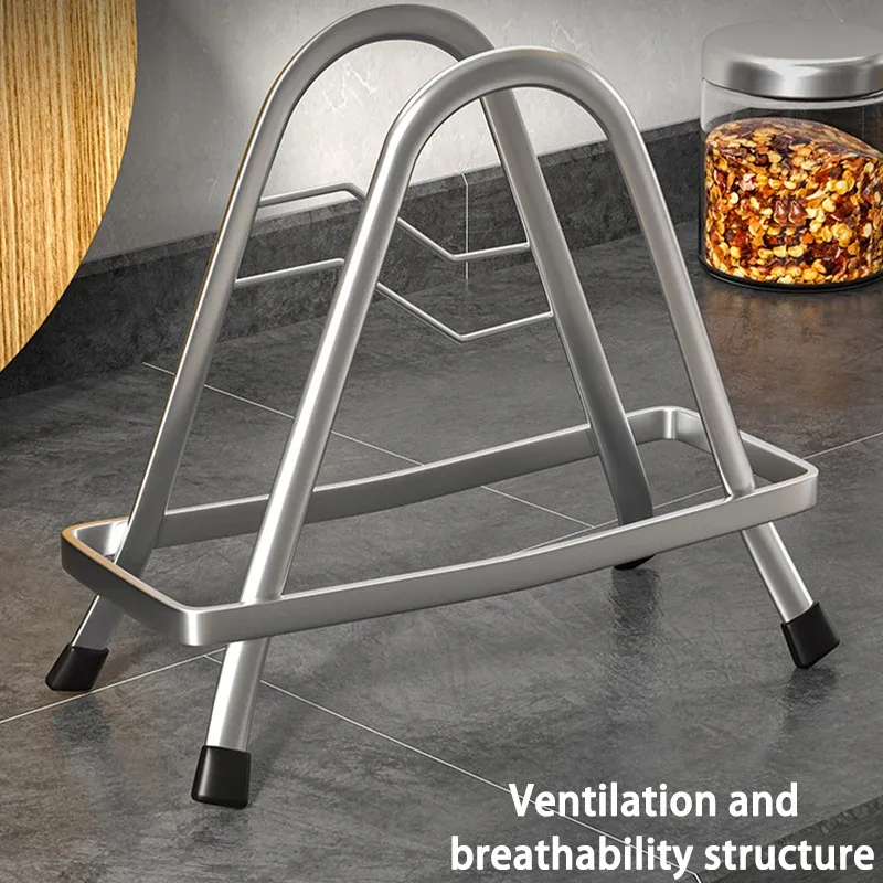Étagère de cuisine en acier inoxydable avec support pour planche à découper et range-couvercles 2