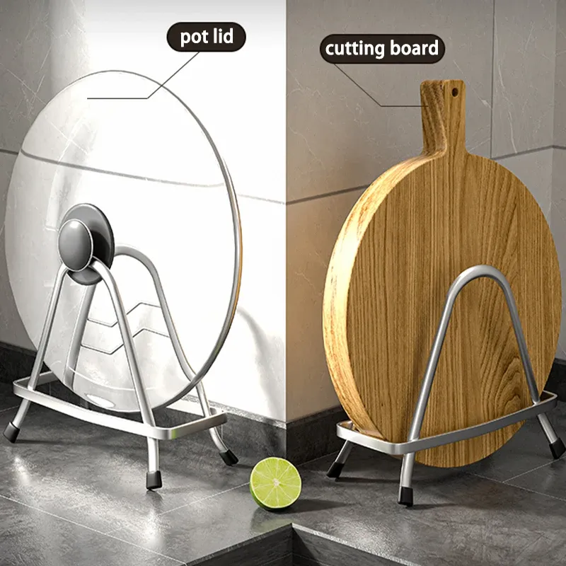 Étagère de cuisine en acier inoxydable avec support pour planche à découper et range-couvercles - Image 1