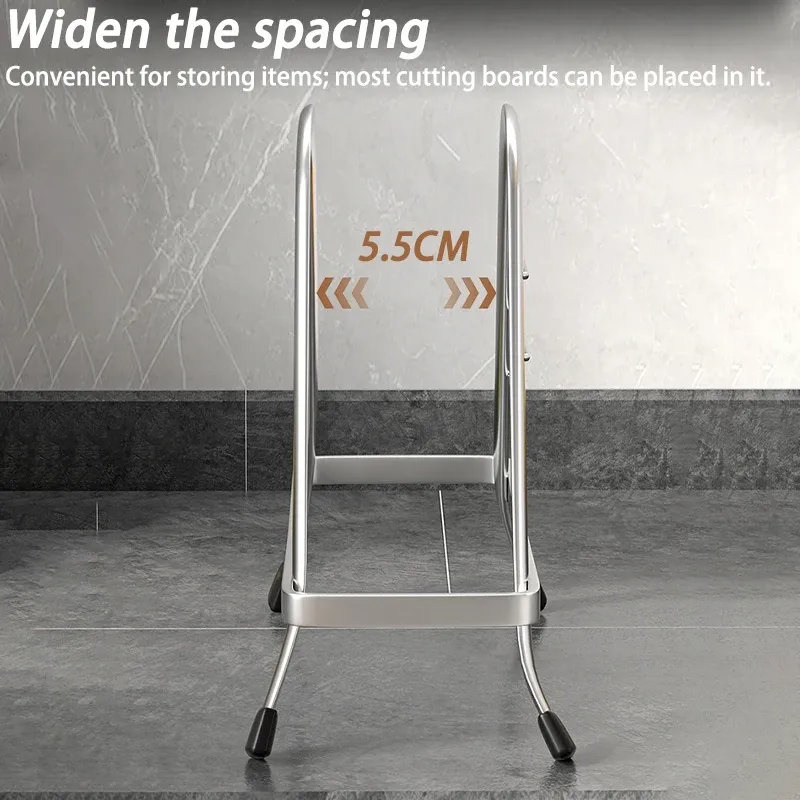 Étagère de cuisine en acier inoxydable avec support pour planche à découper et range-couvercles 5