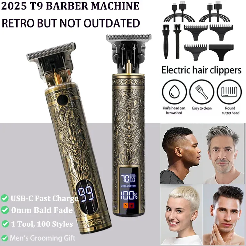 Tondeuse à cheveux professionnelle T9 avec accessoires pour hommes | Charge rapide USB | Barbe, corps et cheveux | Rasoir électrique de précision