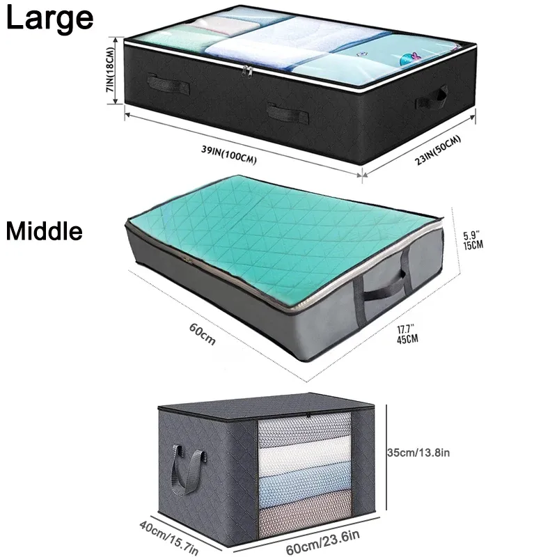 Conteneurs de rangement pliables sous le lit à fenêtre transparente, avec organisateurs de jouets et sacs de rangement pour vêtements 2