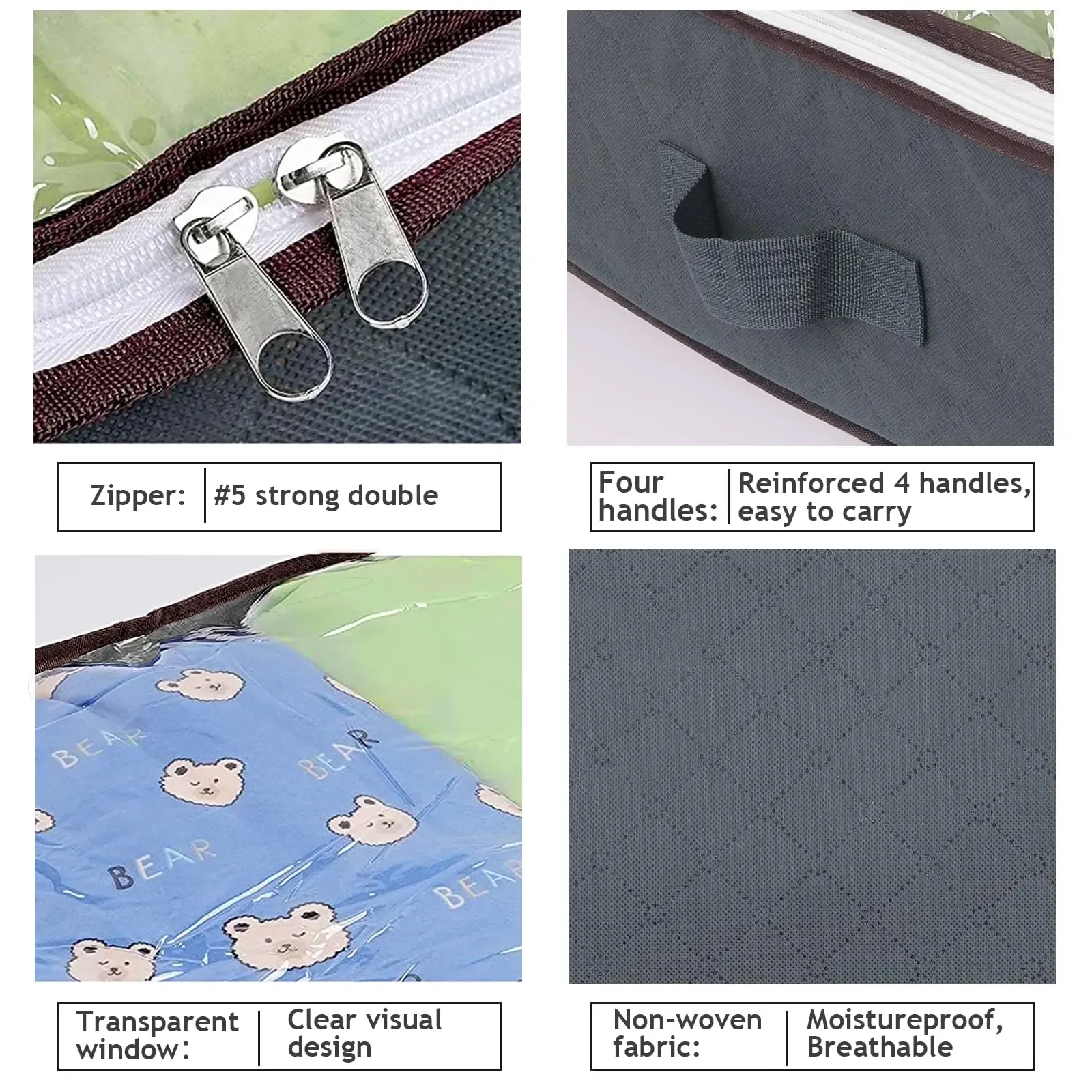 Conteneurs de rangement pliables sous le lit à fenêtre transparente, avec organisateurs de jouets et sacs de rangement pour vêtements 4