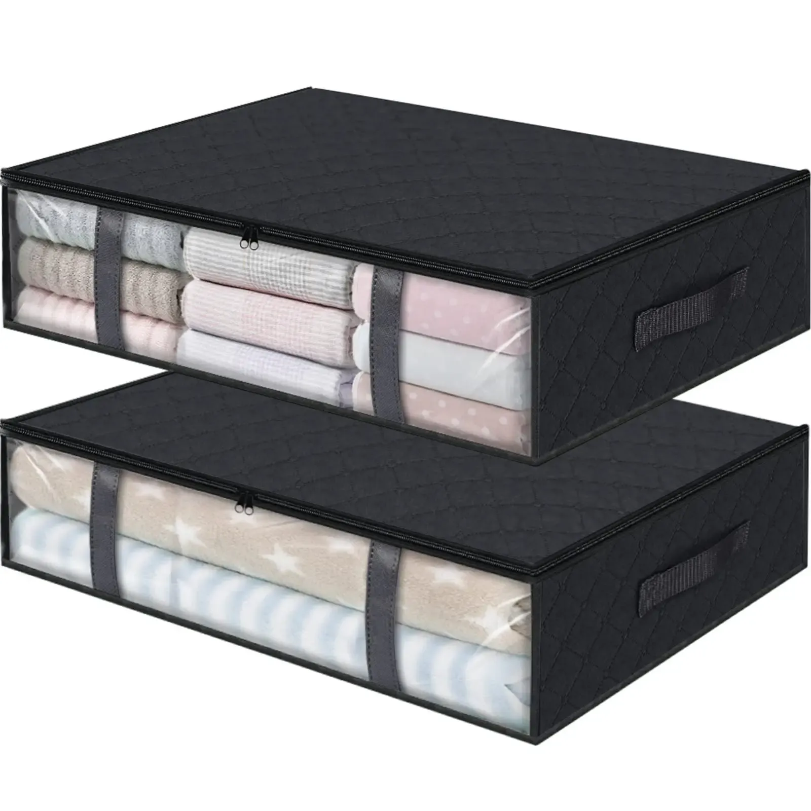 Conteneurs de rangement pliables sous le lit à fenêtre transparente, avec organisateurs de jouets et sacs de rangement pour vêtements 13