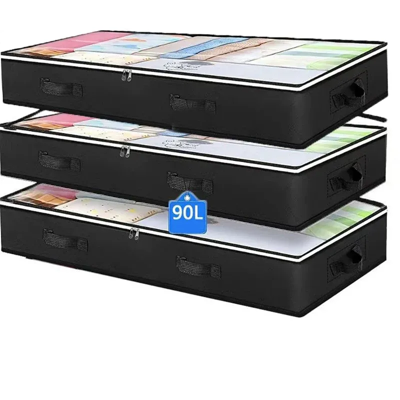 Conteneurs de rangement pliables sous le lit à fenêtre transparente, avec organisateurs de jouets et sacs de rangement pour vêtements 18