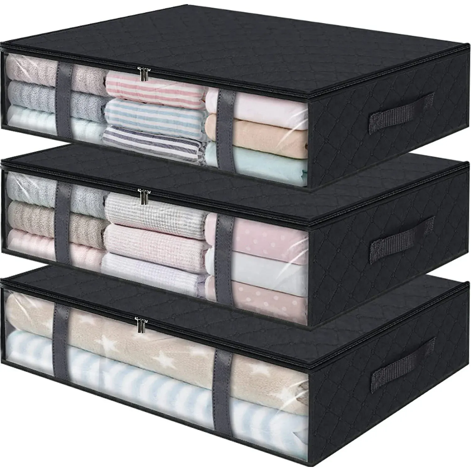 Conteneurs de rangement pliables sous le lit à fenêtre transparente, avec organisateurs de jouets et sacs de rangement pour vêtements 19