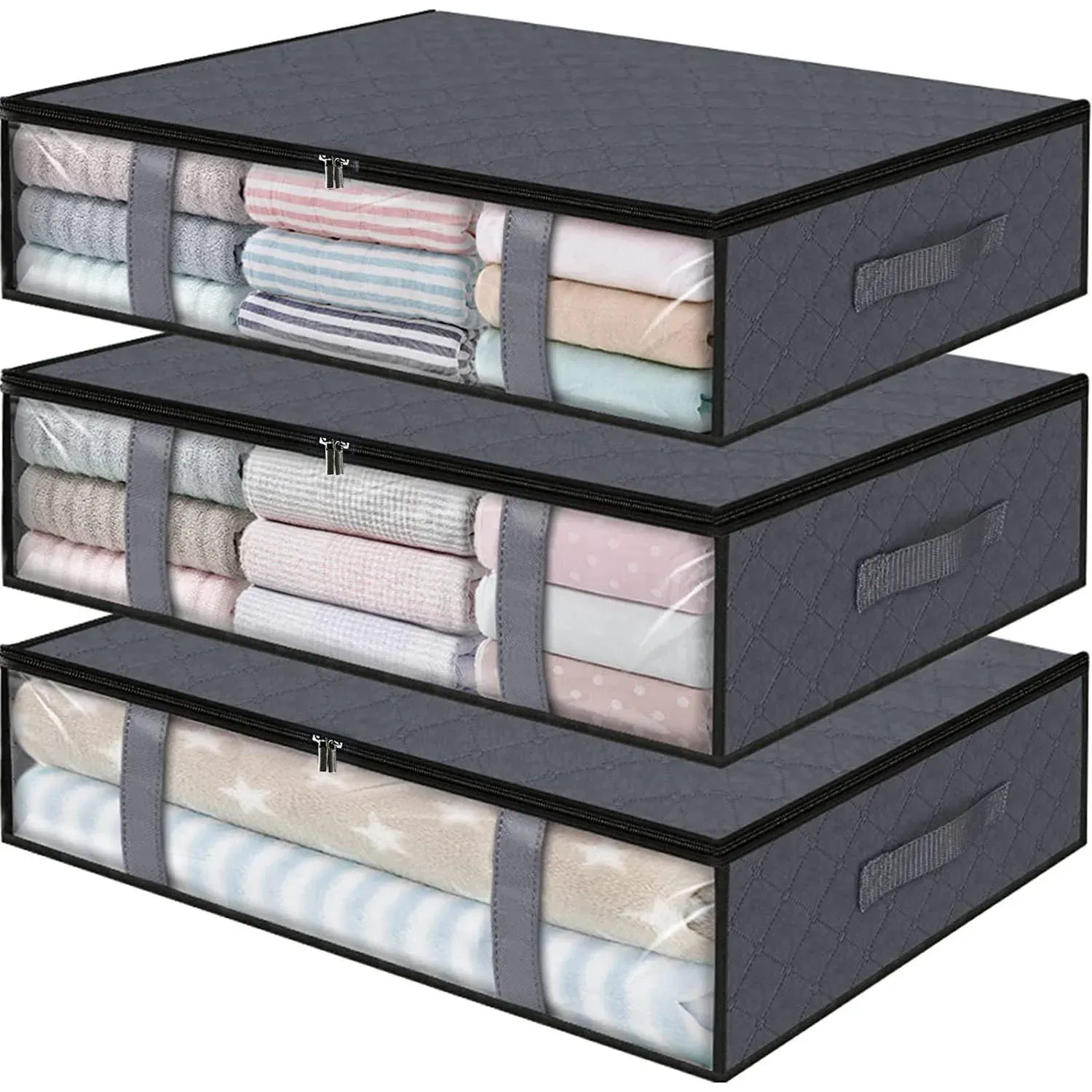 Conteneurs de rangement pliables sous le lit à fenêtre transparente, avec organisateurs de jouets et sacs de rangement pour vêtements 16