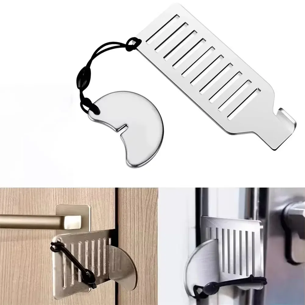 Bloqueur de porte portable en acier inoxydable, 8 cm – Outil de sécurité pour la maison, l'hôtel et les voyages – Butée de porte pour plus de confidentialité - Image 1