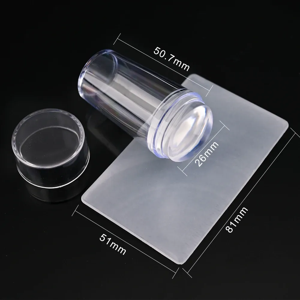 Kit de tamponnage nail art en silicone transparent : manucure française avec plaque, pochoir, tampon et racloir 7