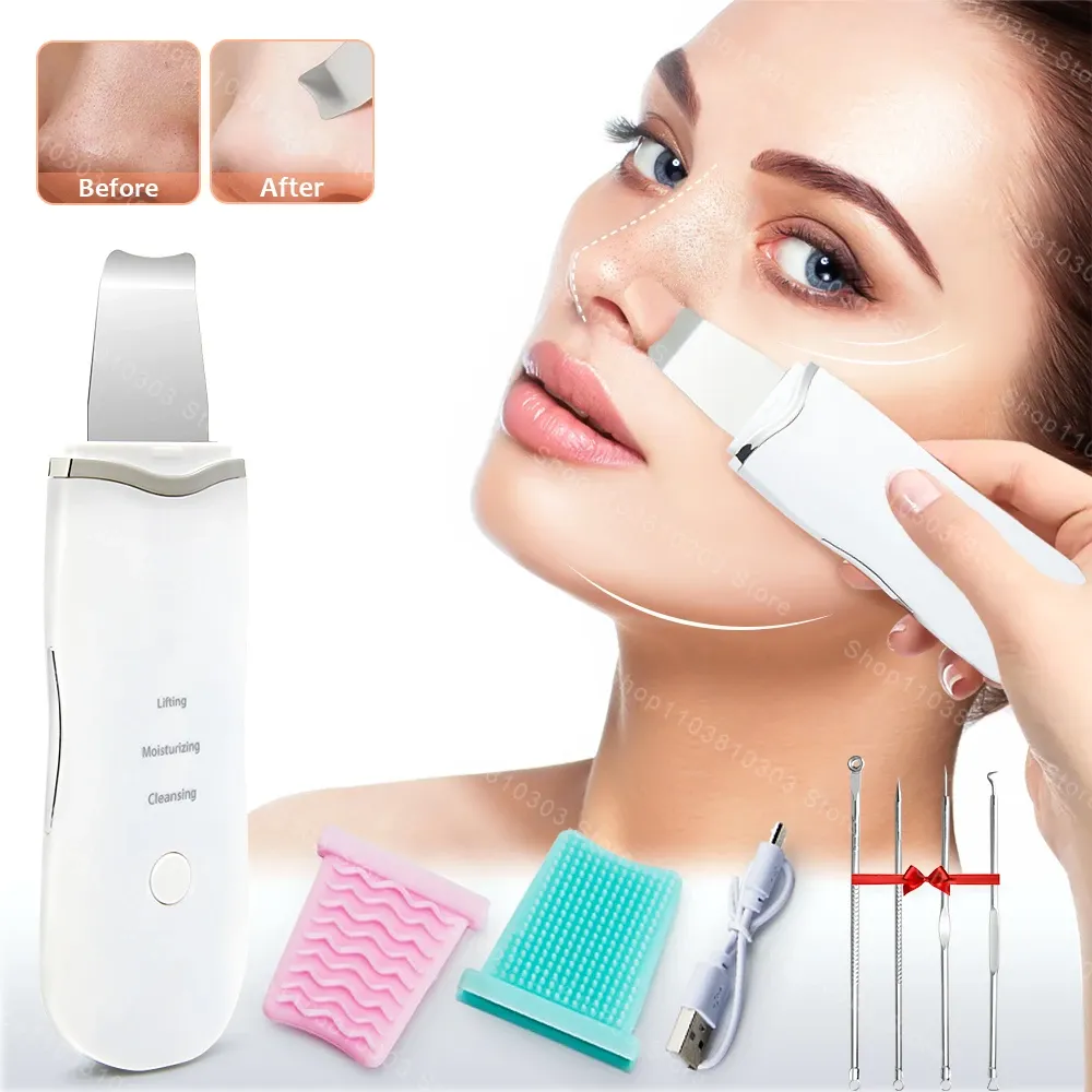 Épurateur de peau électrique à ultrasons avec vibration faciale et spatule