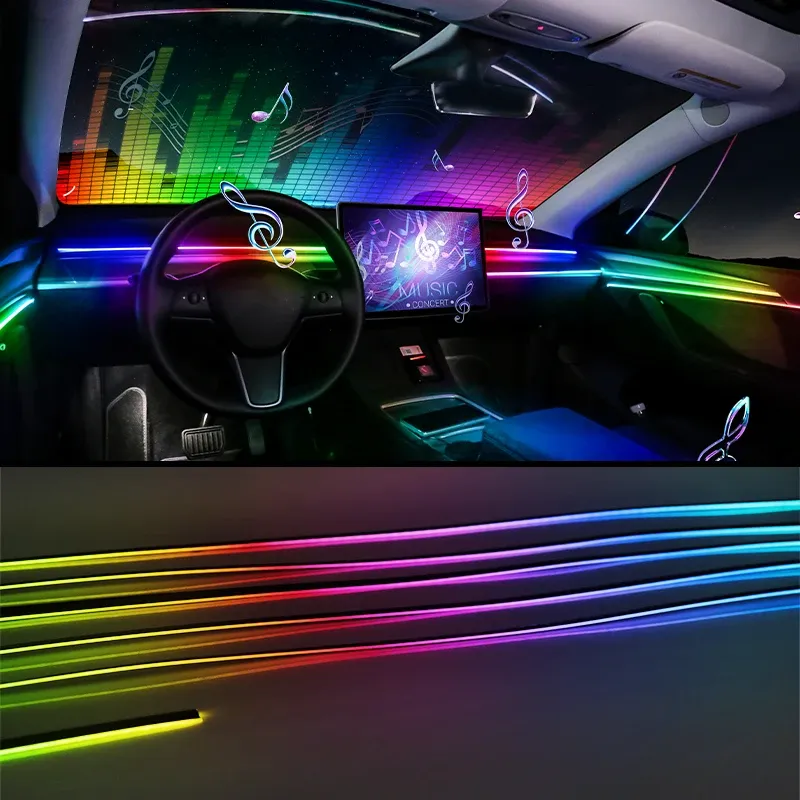 Bandeau LED RVB d'ambiance pour intérieur de voiture, 64 couleurs, bande acrylique dissimulée