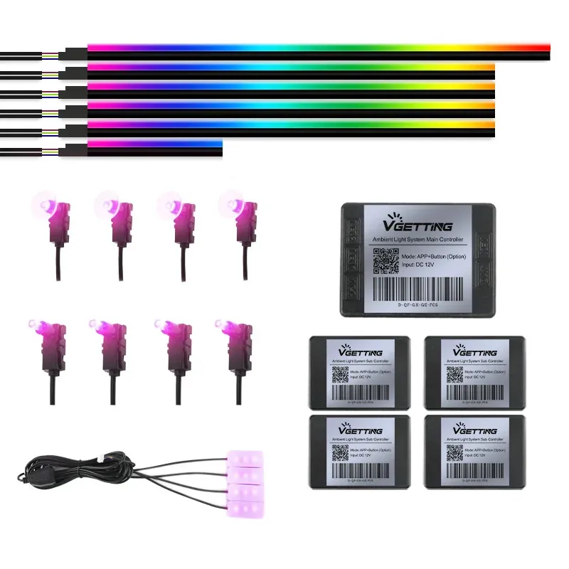 Bandeau LED RVB d'ambiance pour intérieur de voiture, 64 couleurs, bande acrylique dissimulée 5