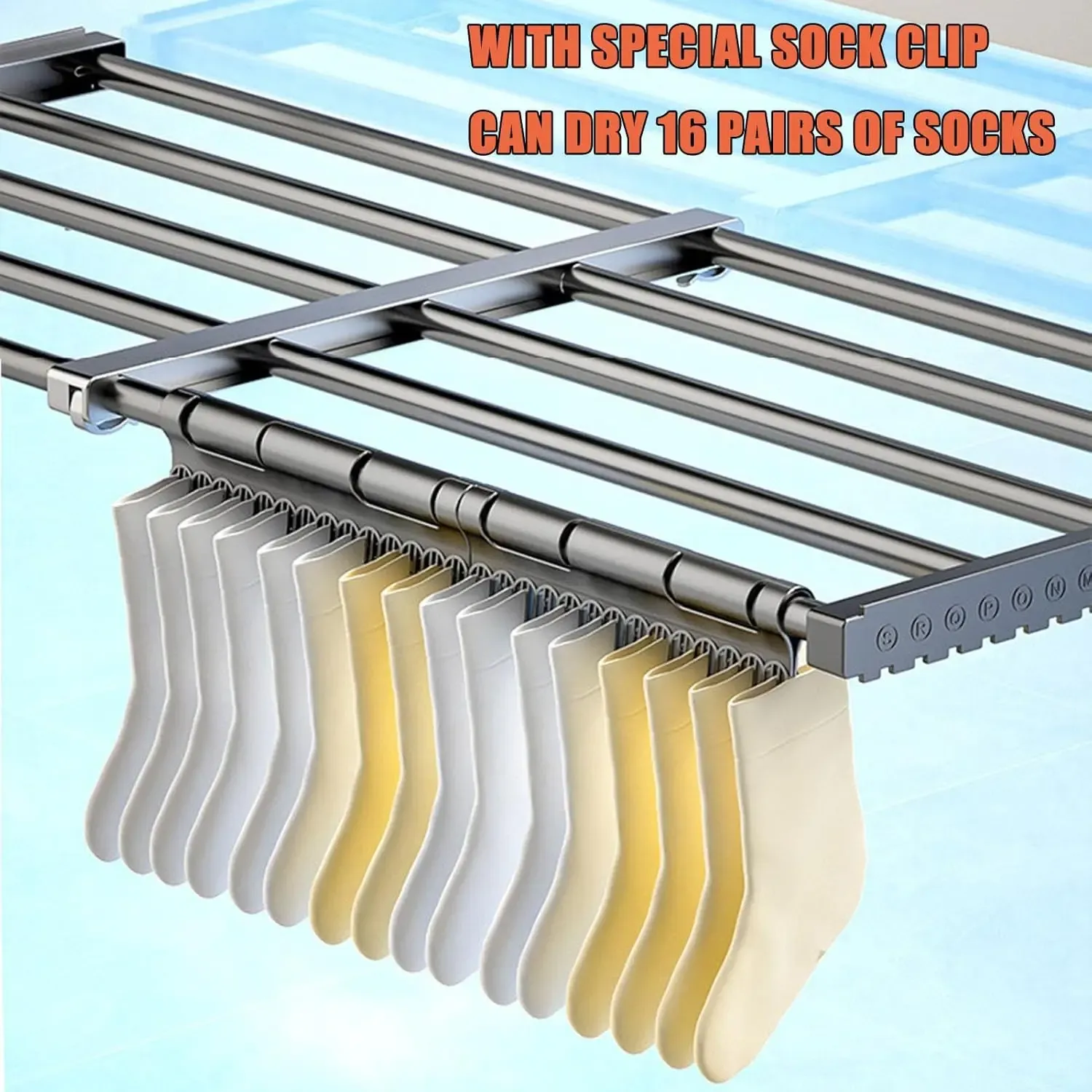 Détail du séchoir à linge extensible