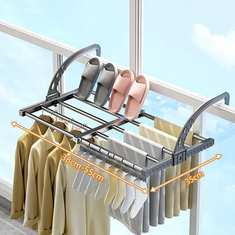 Étendoir extensible et pliable pour vêtements, avec pinces à chaussettes, pour salle de bain et balcon 8