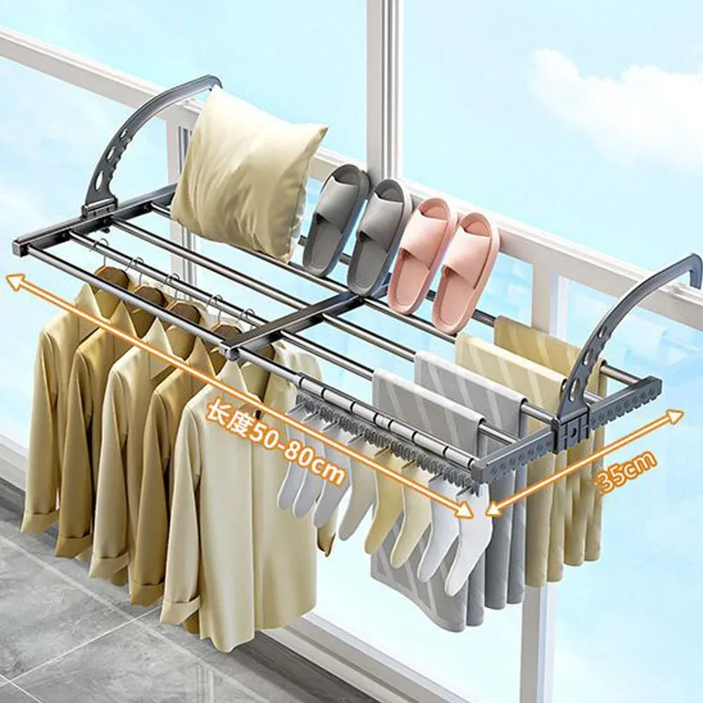 Étendoir extensible et pliable pour vêtements, avec pinces à chaussettes, pour salle de bain et balcon 9
