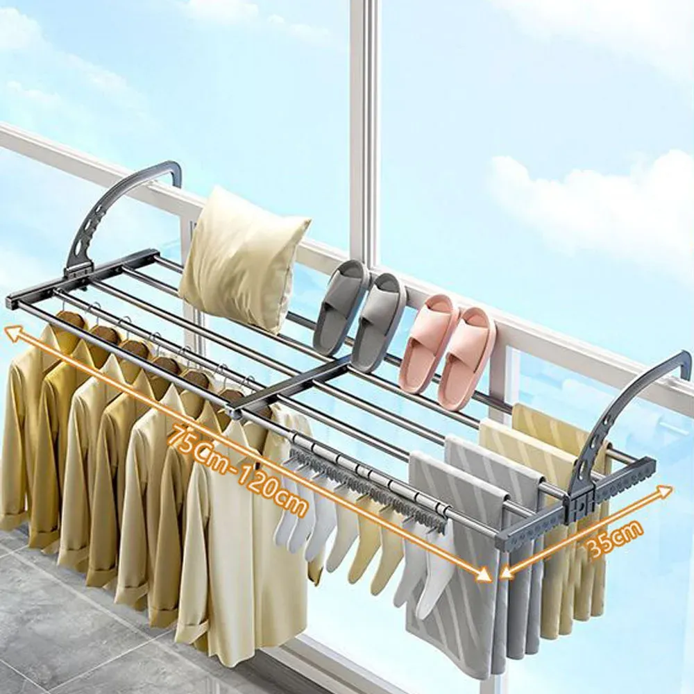 Étendoir extensible et pliable pour vêtements, avec pinces à chaussettes, pour salle de bain et balcon 7