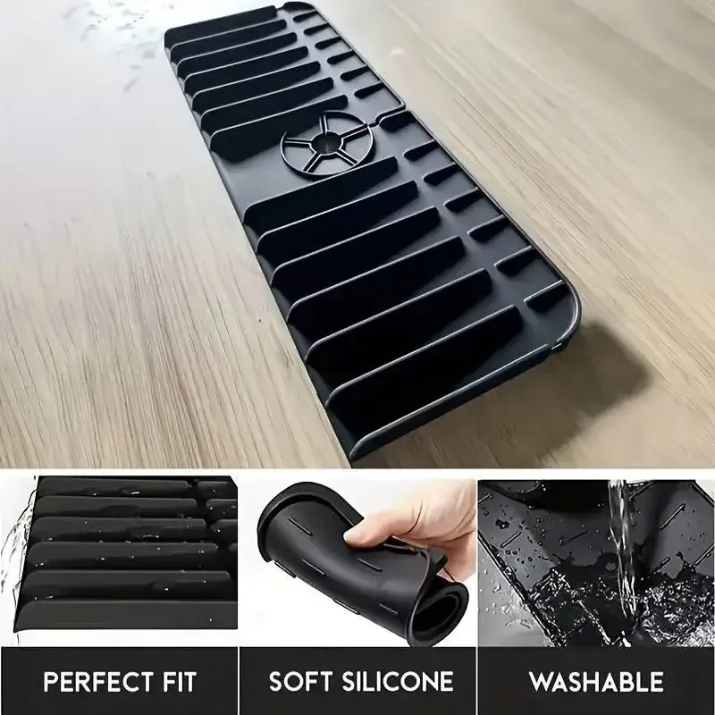 Tapis de robinet en silicone, porte-éponge et porte-savon, tapis de séchage pour comptoir, protection anti-éclaboussures pour évier de cuisine et salle de bains 2