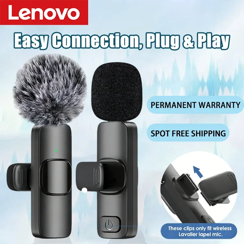 Microphone Lavalier Sans Fil Lenovo Mini pour Diffusion en Direct, Enregistrement Audio et Vidéo, Compatible iPhone et Android - Image 1