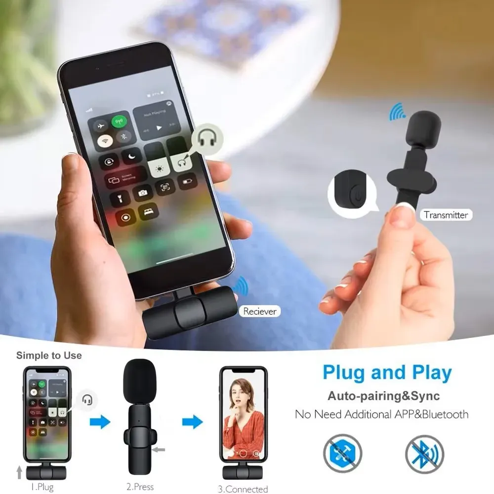 Microphone Lavalier Sans Fil Lenovo Mini pour Diffusion en Direct, Enregistrement Audio et Vidéo, Compatible iPhone et Android 2