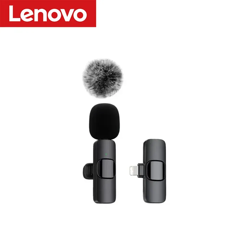 Microphone Lavalier Sans Fil Lenovo Mini pour Diffusion en Direct, Enregistrement Audio et Vidéo, Compatible iPhone et Android 8